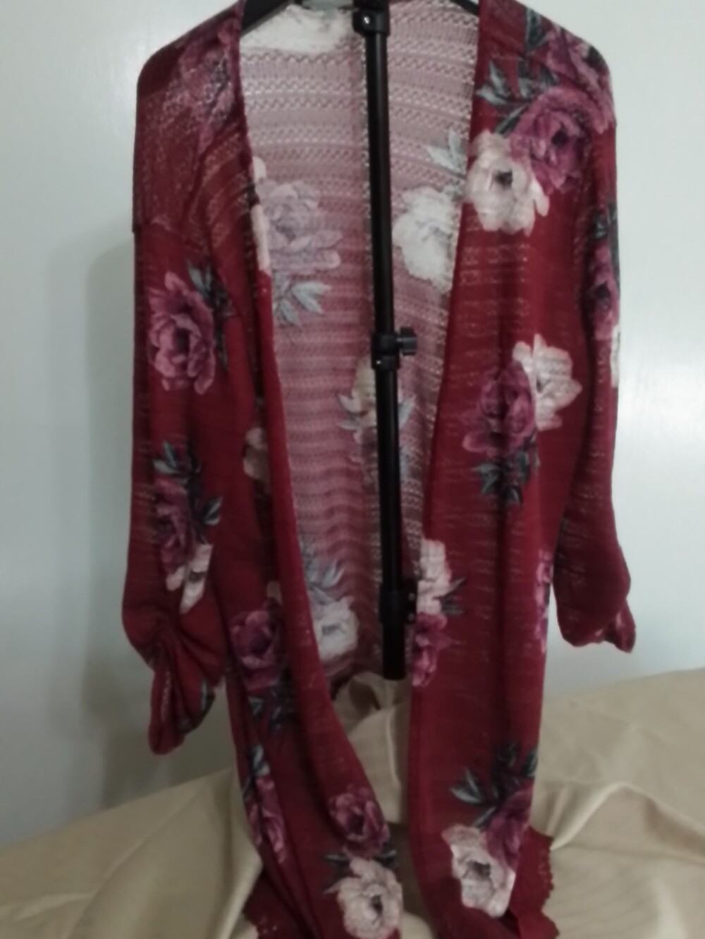 Charlotte Russe Burgundy Floral Open-Front Cardigan